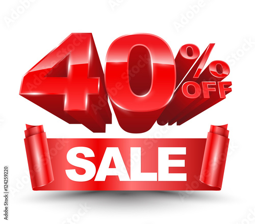 40 percent off sale red ribbon banner roll. Vector illustration for promotion advertising.