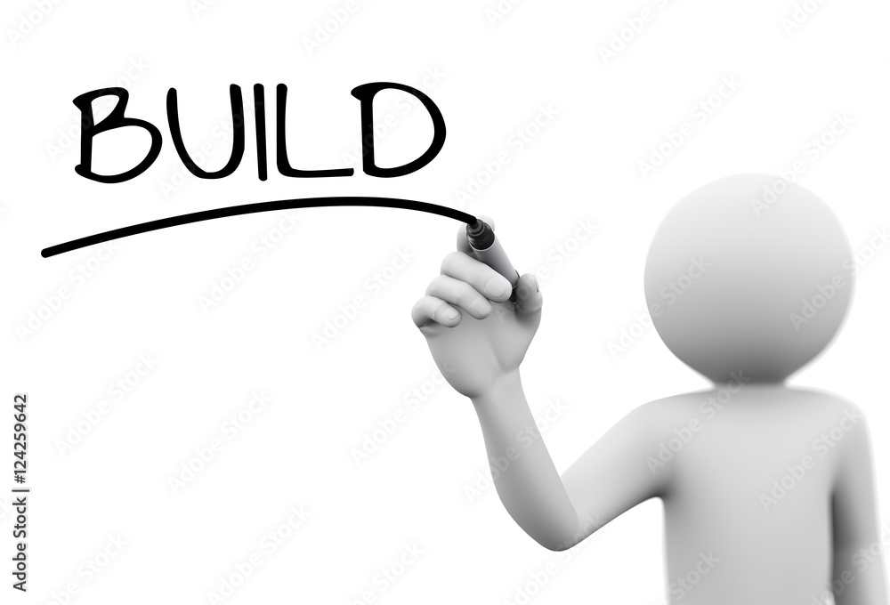 3d person writing build on transparent screen 3d person writing build on transparent screen
