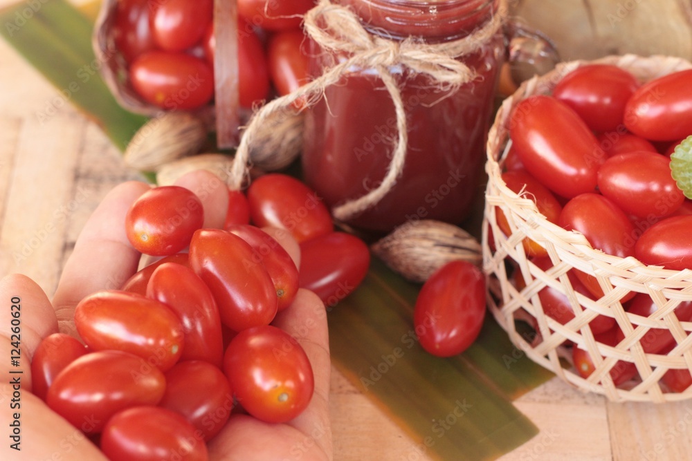 Tomato juice and pear cherry tomatoes. Tomato juice and pear cherry tomatoes.