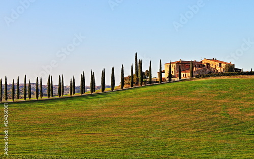 Landscape in Tuscany with luxury villa and cipresses - HDR