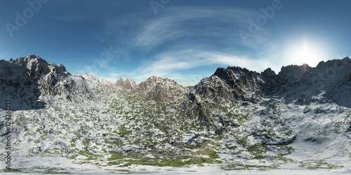 panorama of mountains. made with the one 360 degree lense camera