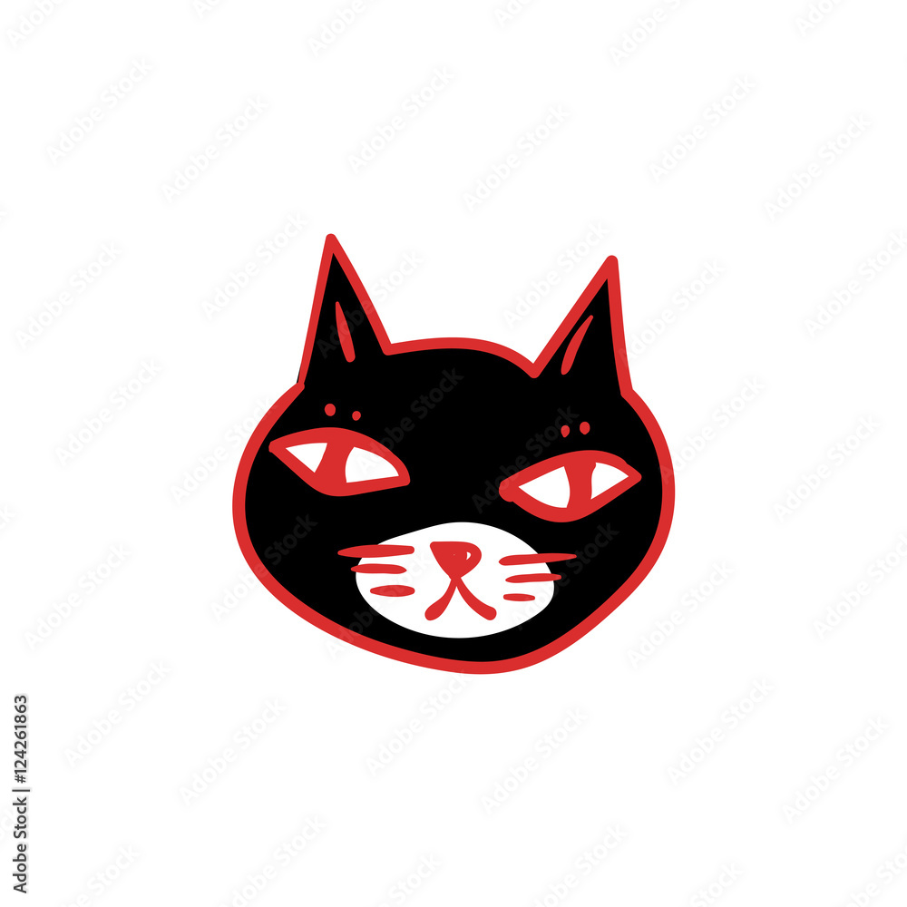 Black cat with red eyes, witches and witchcraft symbol. Halloween clip-art. Hand drawn sketchy icon, design element for halloween party invitation card, poster, greeting card, banner, coupon Black cat with red eyes, witches and witchcraft symbol. Halloween clip-art. Hand drawn sketchy icon, design element for halloween party invitation card, poster, greeting card, banner, coupon