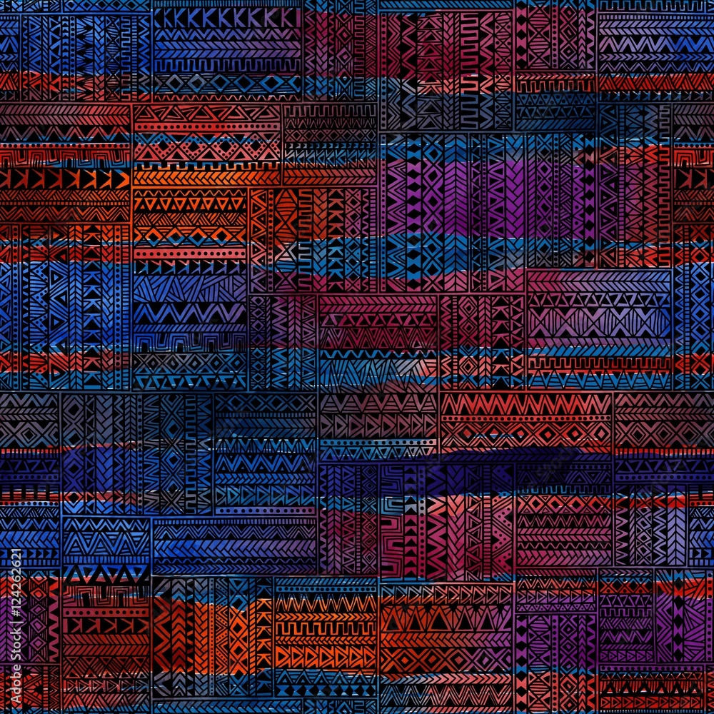 Obraz premium Vintage patchwork pattern. Ethnic and tribal motifs. Geometric o