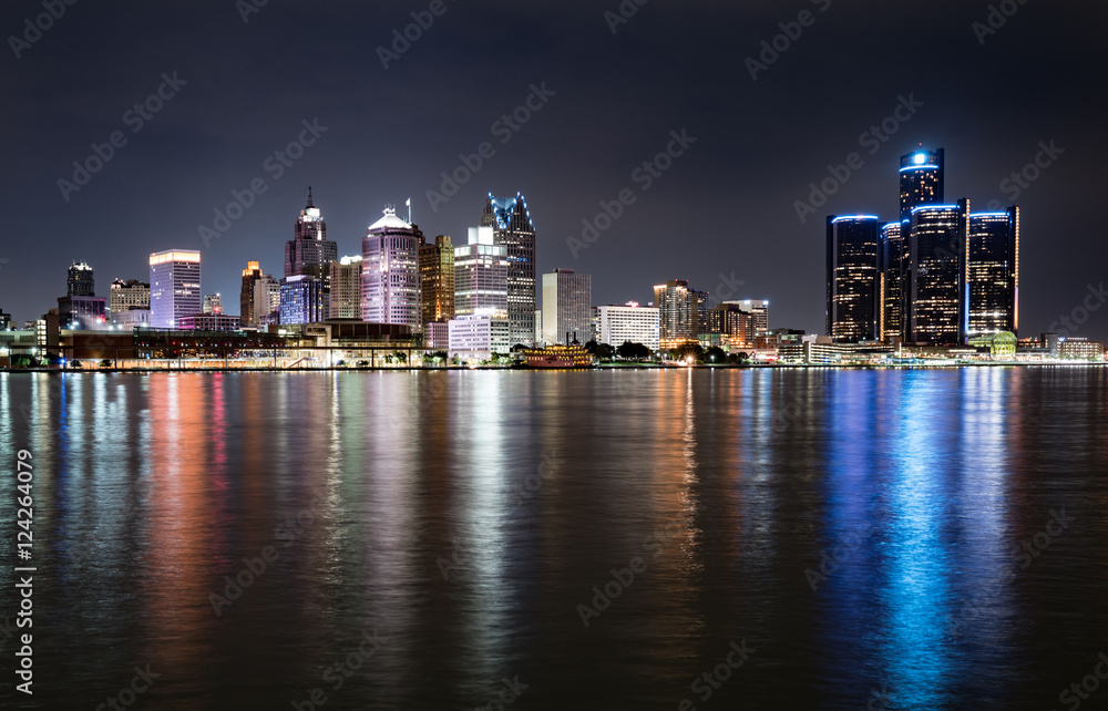 Detroit Michigan Night Skyline