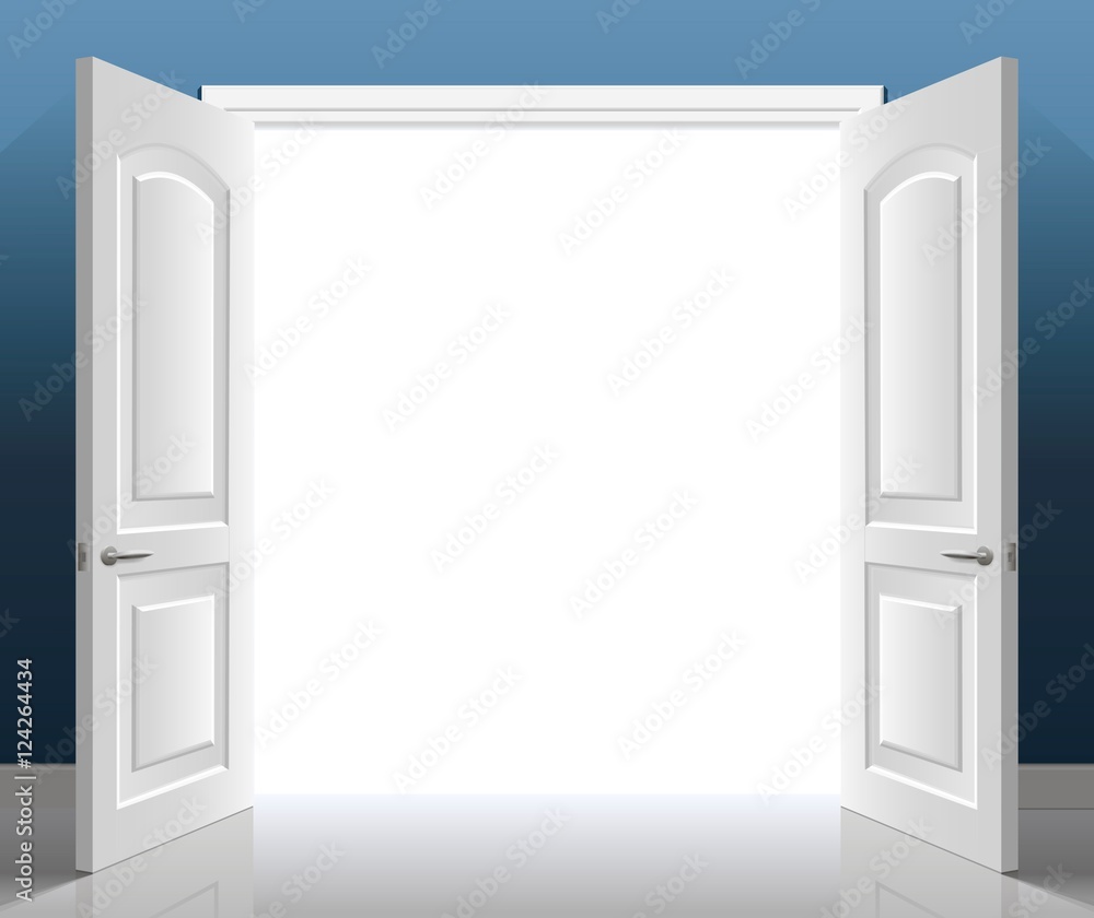 Fototapeta premium Open classic white double door. Vector graphics