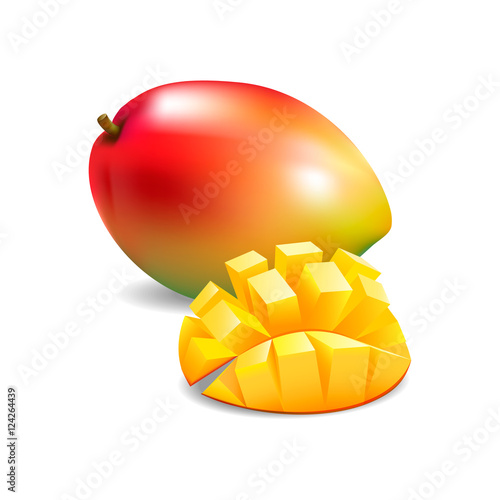 Vector illustration of whole mango and cut mango