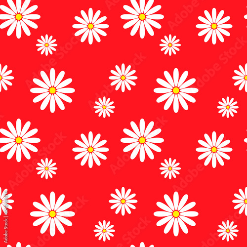 vector illustration of pattern with white daisy on red background © irinabunger