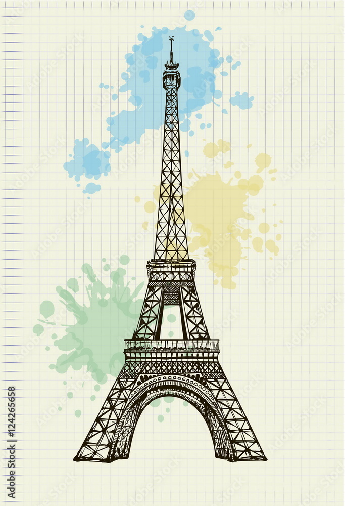Eiffel Tower handwritten with color