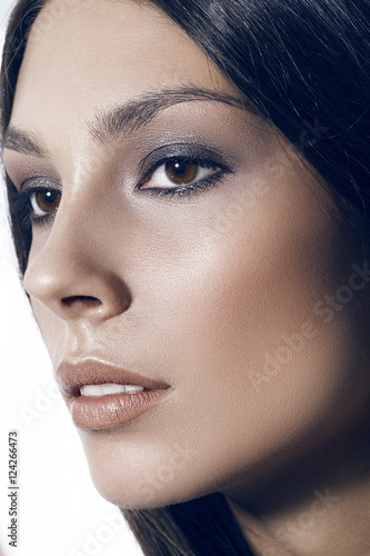 beautiful brunette close up beauty portrait profile