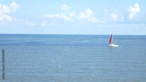 Wallpaper Mural 4k beautiful boat with red sail blue sky paradise holidays relax calm sunny Torontodigital.ca