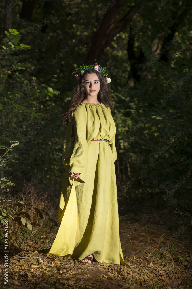 Fantasy Fairy Tale Forest , young woman posing as nymph