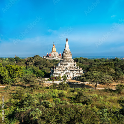 Amazing view of ancient architecture with Ananda Temple. Old Buddhist Pagodas at Bagan Kingdom, Myanmar (Burma). Travel landscapes and destinations