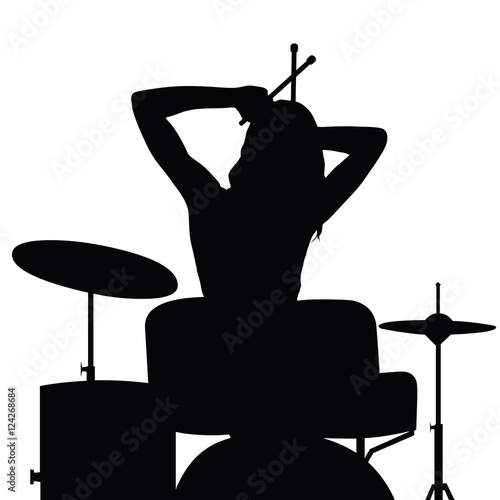 girl figure playnig drum silhouette illustration