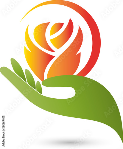Logo, Hand, Blume, Rose, Vektor