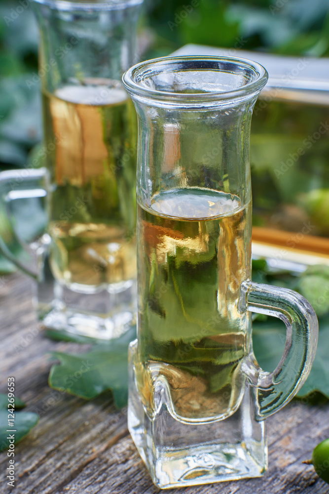 Liqueur made from oak tree bark and alcohol