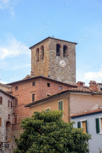 houses and ancient clock tower, tuscany, italy