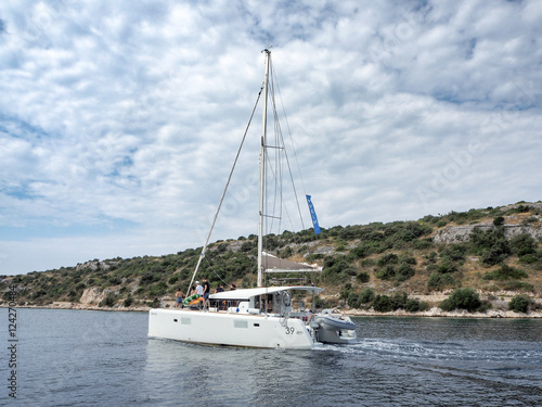Catamaran and shore, Croatia, summer 2016