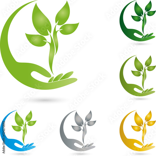 Pflanze, Blätter, Hand, Heilpraktiker, Logo