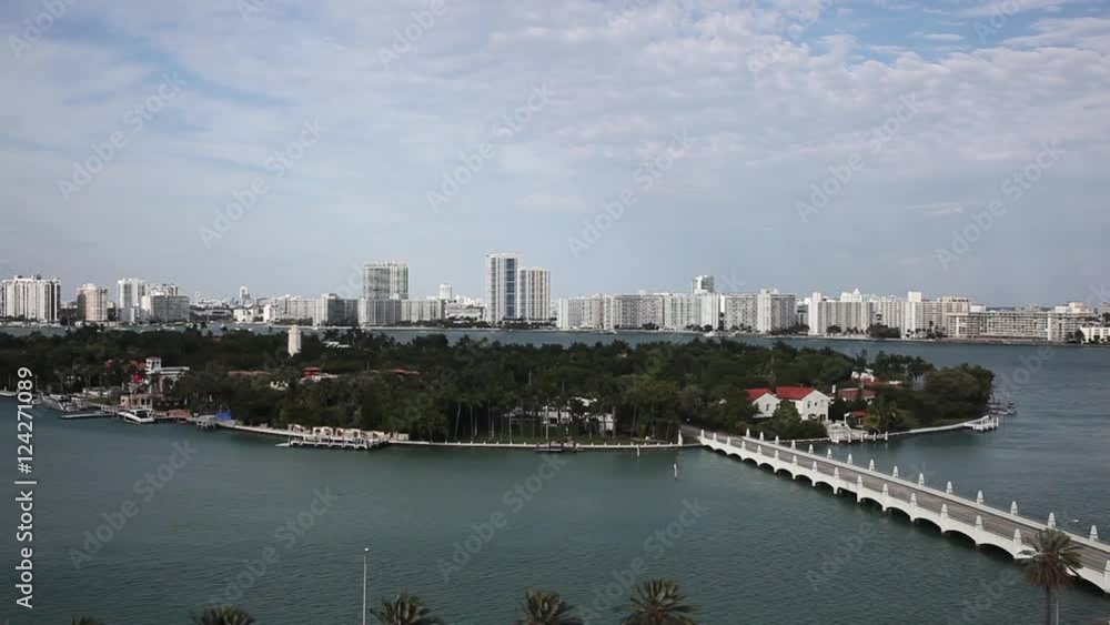 Cruise ship scenics, Miami Florida scenic skyline aerials, Steadicam pan, establishing beauty shot, departing the Port of Miami. Cruise ship scenics, Miami Florida scenic skyline aerials, Steadicam pan, establishing beauty shot, departing the Port of Miami.