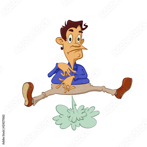 Illustration of man suddenly farts, vector cartoon
