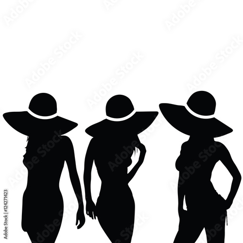 girl pose with hat set silhouette illustration in black