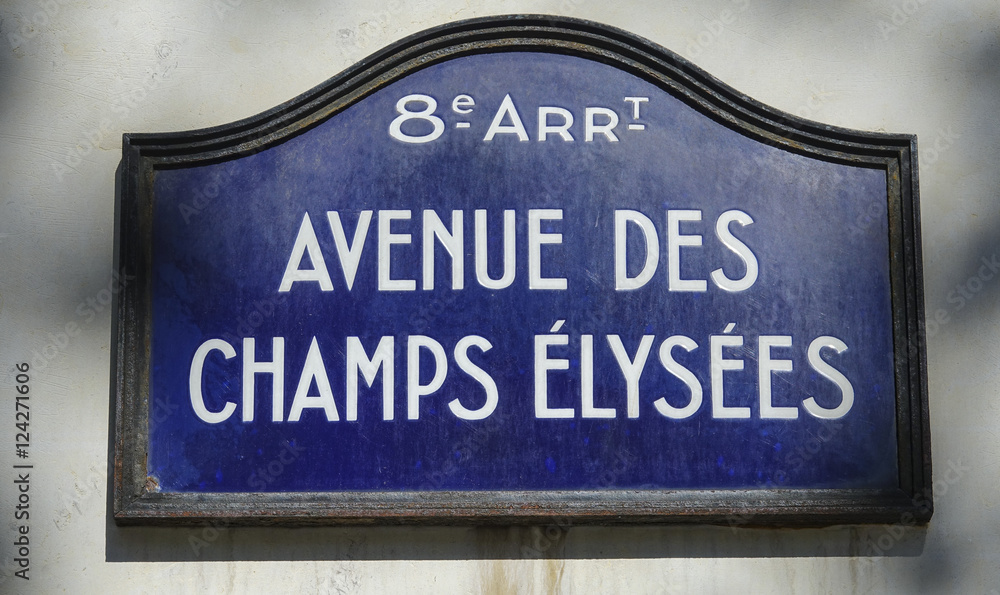 Fototapeta premium Street sign Avenue des Champs Elysees - most popular boulevard in Paris