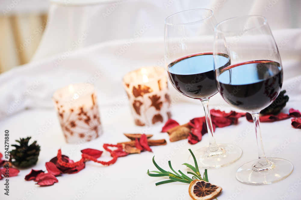 Catering restaurant decoration service. Glasses with wine