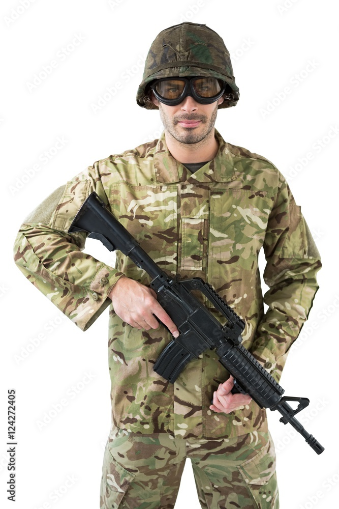 Portrait of soldier holding a rifle Portrait of soldier holding a rifle