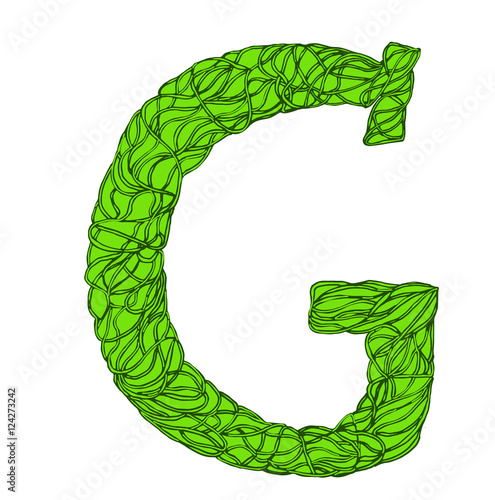 Herbarium font, type. Green herbal vector letters. Letter G.