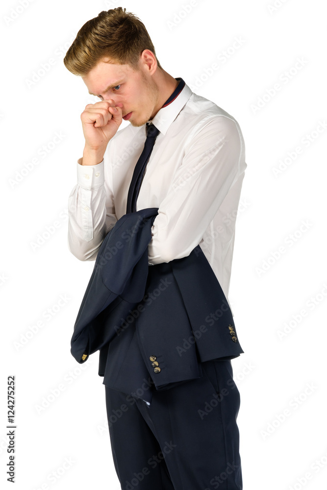Thoughtful young businessman isolated on white background Thoughtful young businessman isolated on white background