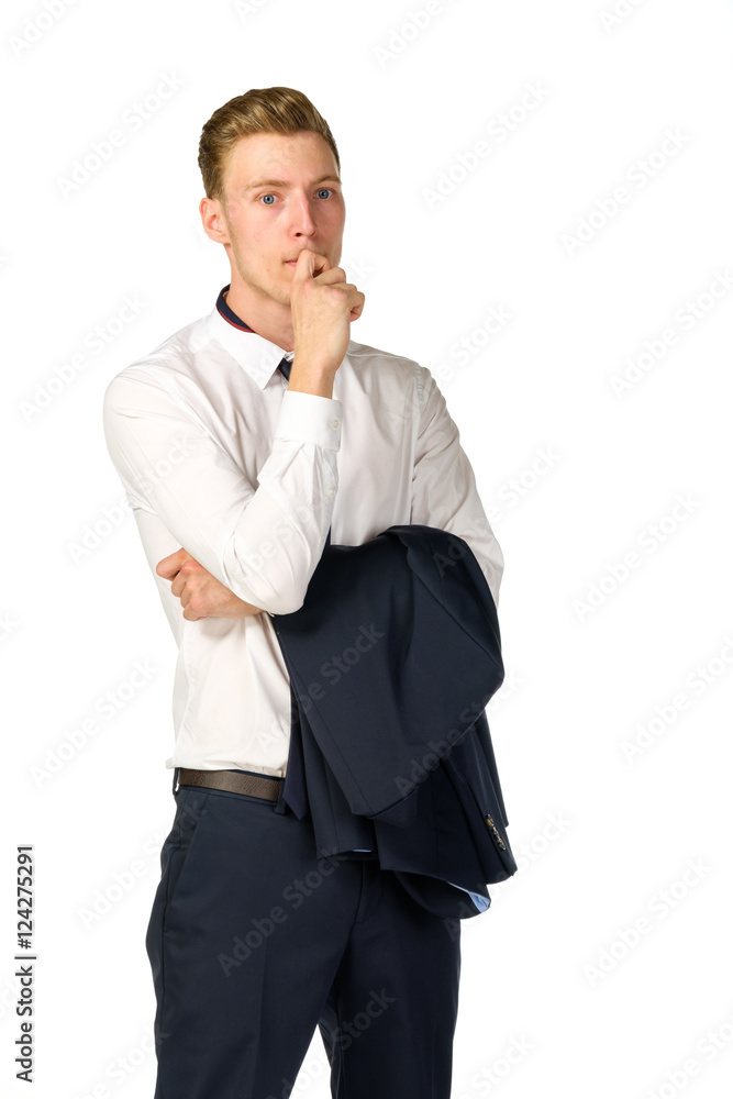 Thoughtful young businessman isolated on white background Thoughtful young businessman isolated on white background