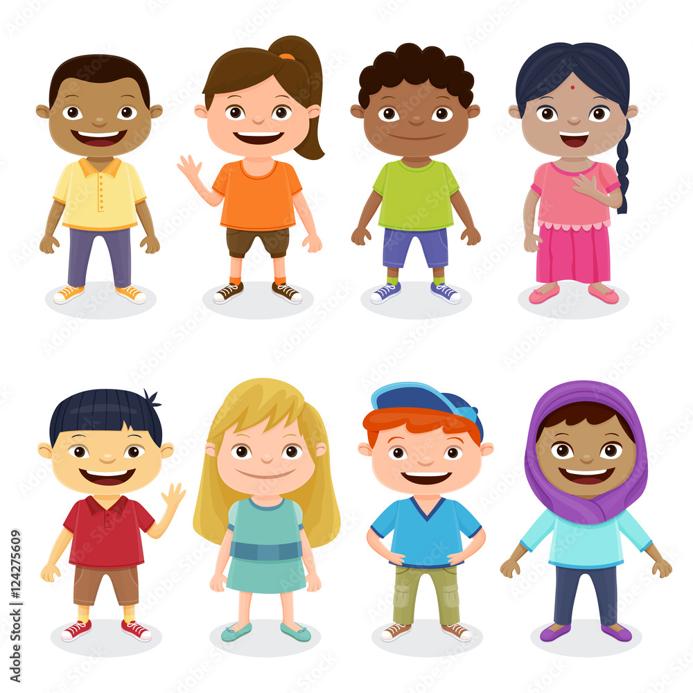 Multicultural kids group isolated on white background Multicultural kids group isolated on white background