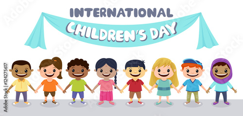 Smiling children holding hands. Children's Day concept.