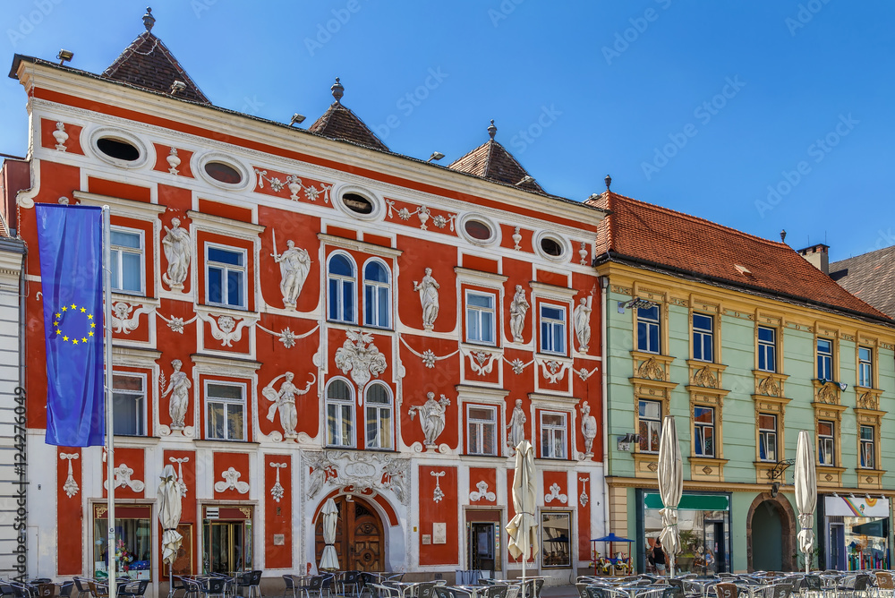 Obraz premium Baroque houese on main square, Leoben, Austria