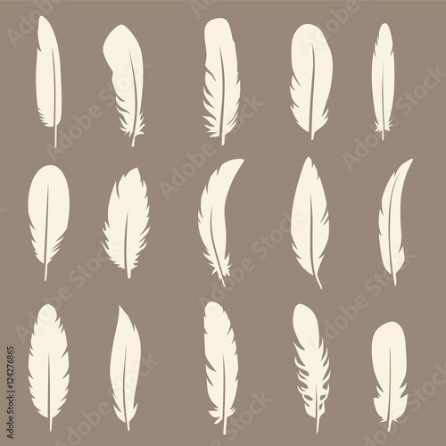 Vector group of feather. Silhouette set icons