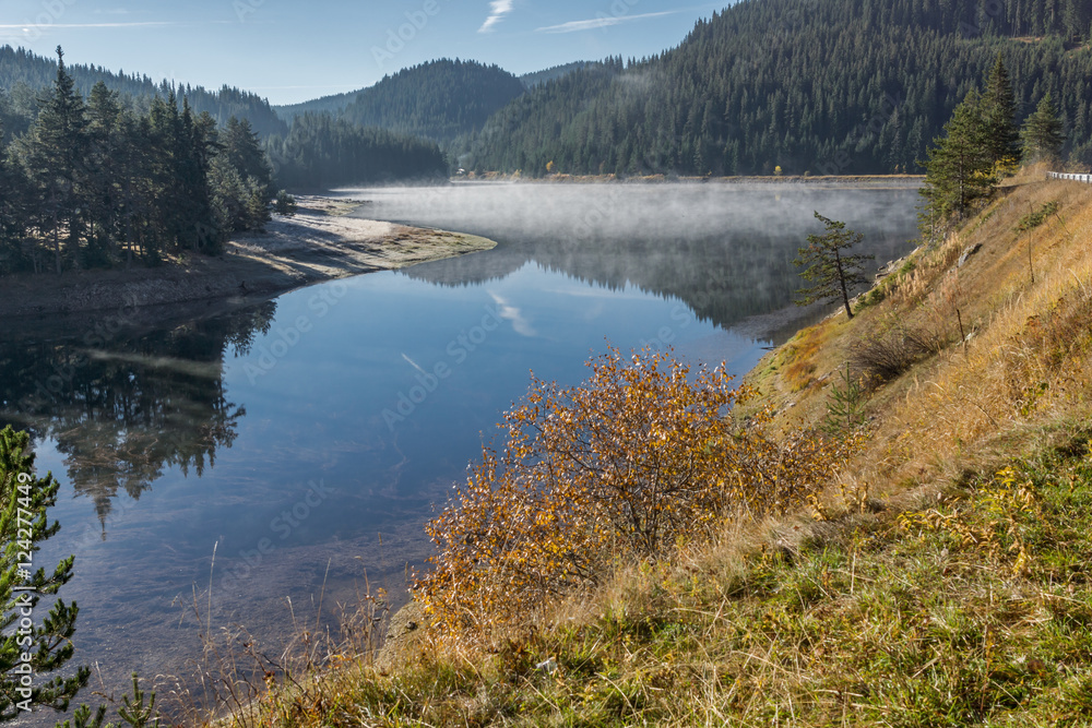 Fog over the water of Golyam Beglik Reservoir, Pazardzhik Region, Bulgaria Fog over the water of Golyam Beglik Reservoir, Pazardzhik Region, Bulgaria