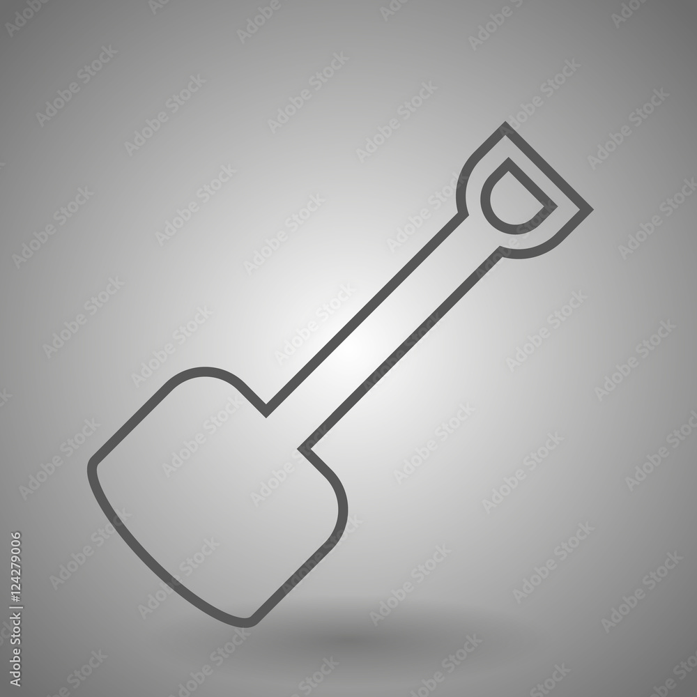 Shovel icon. thin line design. vector illustration on gray background Shovel icon. thin line design. vector illustration on gray background