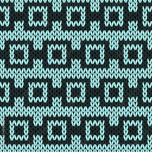 Knitting geometrical seamless pattern in blue hues