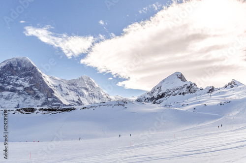 Swiss landscape of alps and white snow blurred © Alex Tor