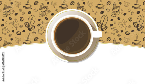 Wallpaper Mural Coffee cup on a saucer top view background. White mug full of coffee on sketchy hand drawn backdrop. Vector eps10 illustration. Torontodigital.ca