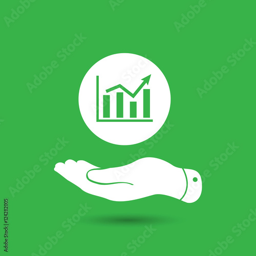 flat hand showing the icon of graph going up - vector illustrati