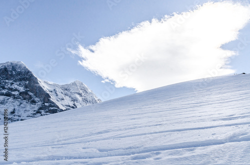 Fototapeta Naklejka Na Ścianę i Meble -  Swiss landscape of alps and white snow blurred