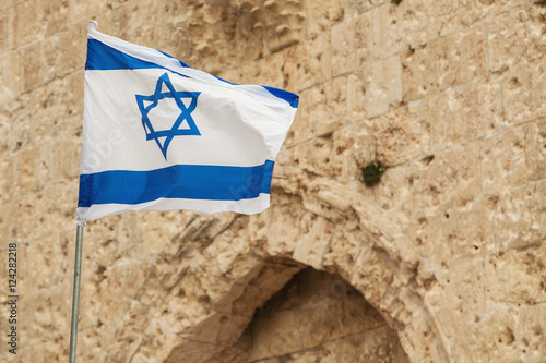 Israeli flag with the star of david;Jerusalem israel photo