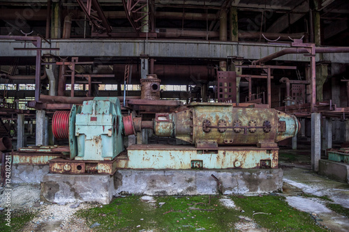 Interior of machinery of abandoned factory of synthetic rubber