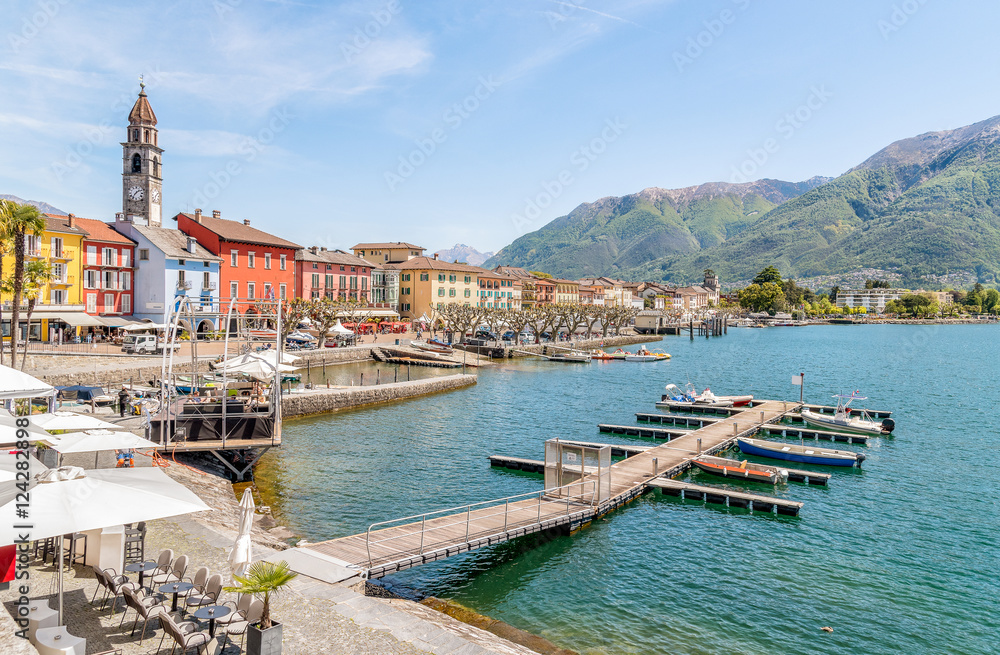 Obraz premium Ascona on the shore of Lake Maggiore, Ticino, Switzerland.