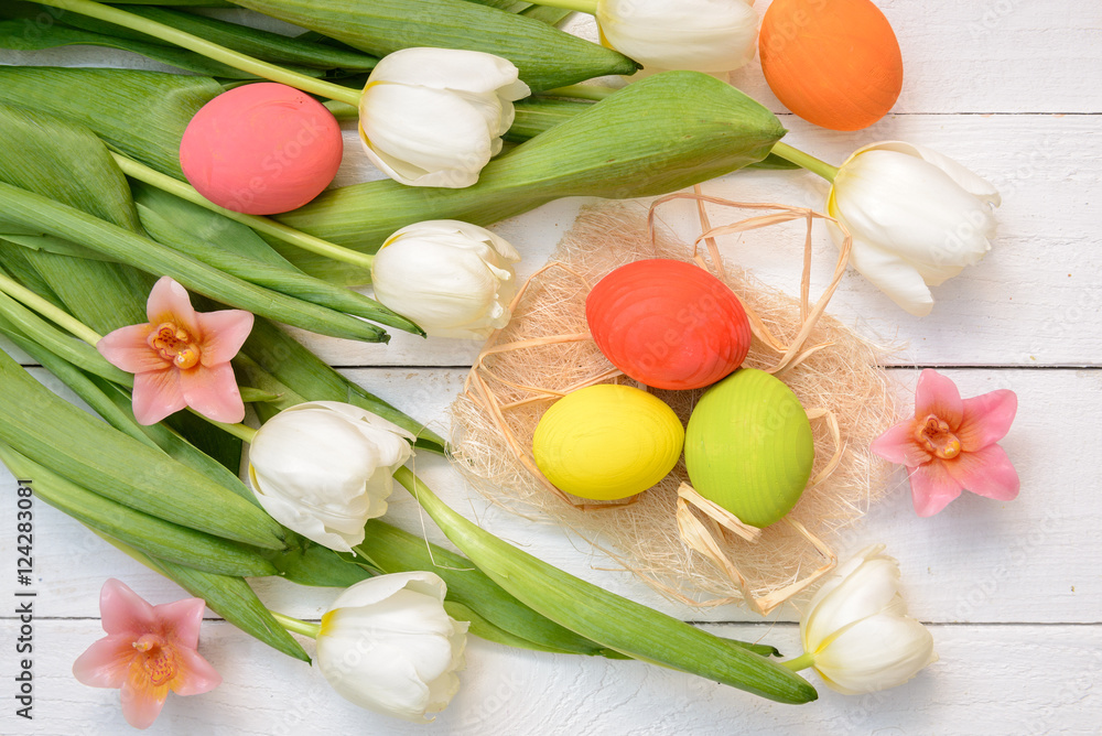 Color eggs and tulips Color eggs and tulips
