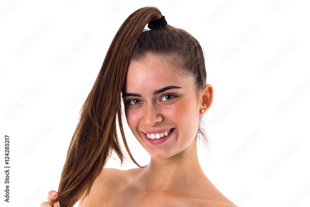 Fototapeta premium Smiling woman with long ponytail