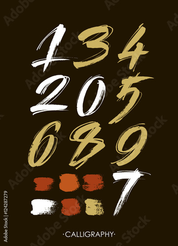 vector set of calligraphic acrylic or ink numbers
