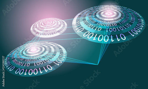 Futuristic colored abstract circles and transparent objects