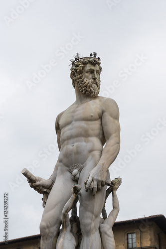 Famous Fountain of Neptune on Piazza della Signoria in Florence  Italy  